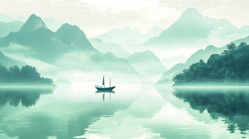 水墨山水间的宁静致远图片