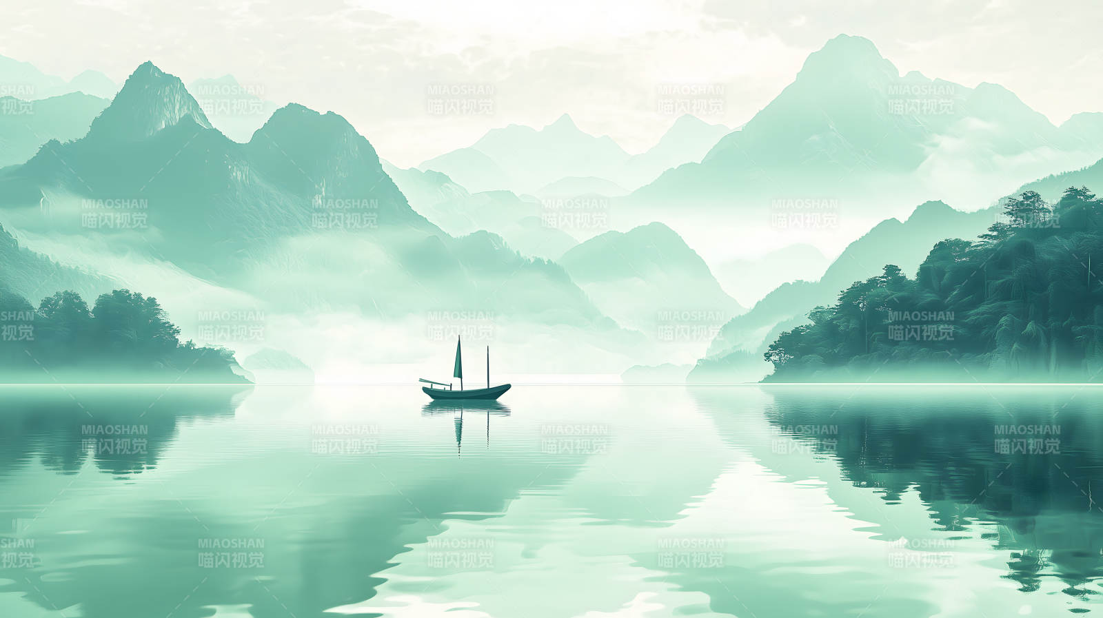 水墨山水间的宁静致远图片