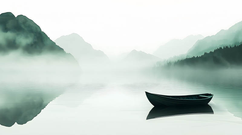 水墨山水间的宁静致远图片