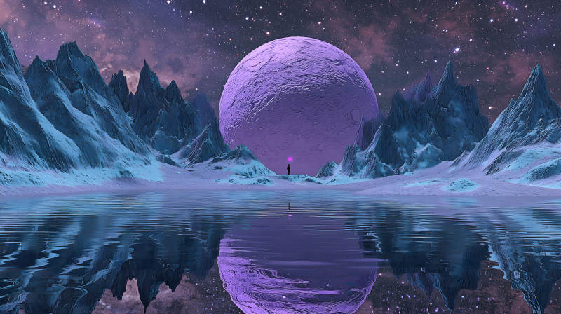 紫色星空下的孤独旅者图片