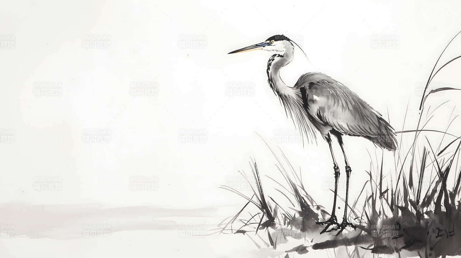 水墨鹭影诗意栖居图片