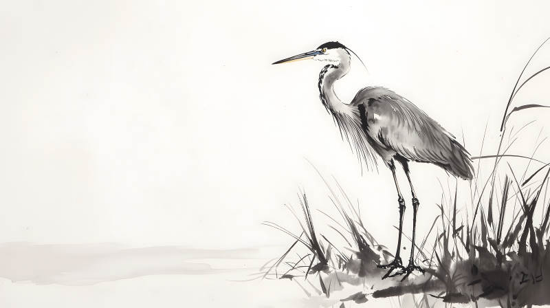 水墨鹭影诗意栖居图片