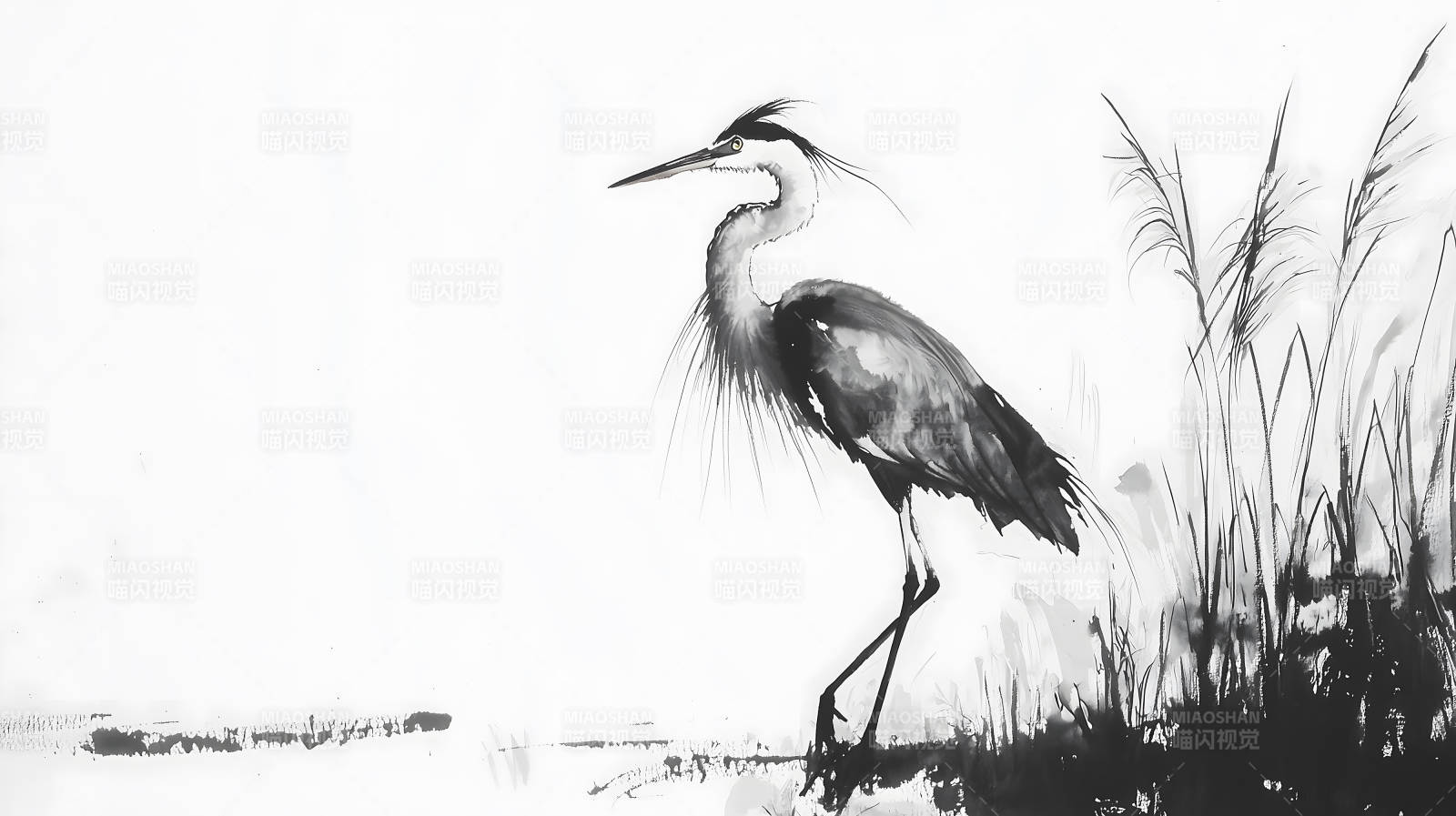 水墨鹭影诗意栖居图片