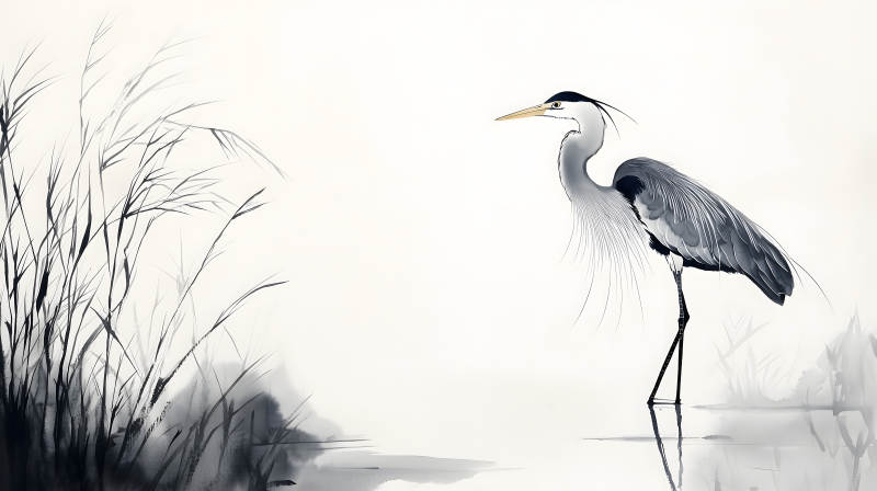 水墨鹭影诗意栖居图片