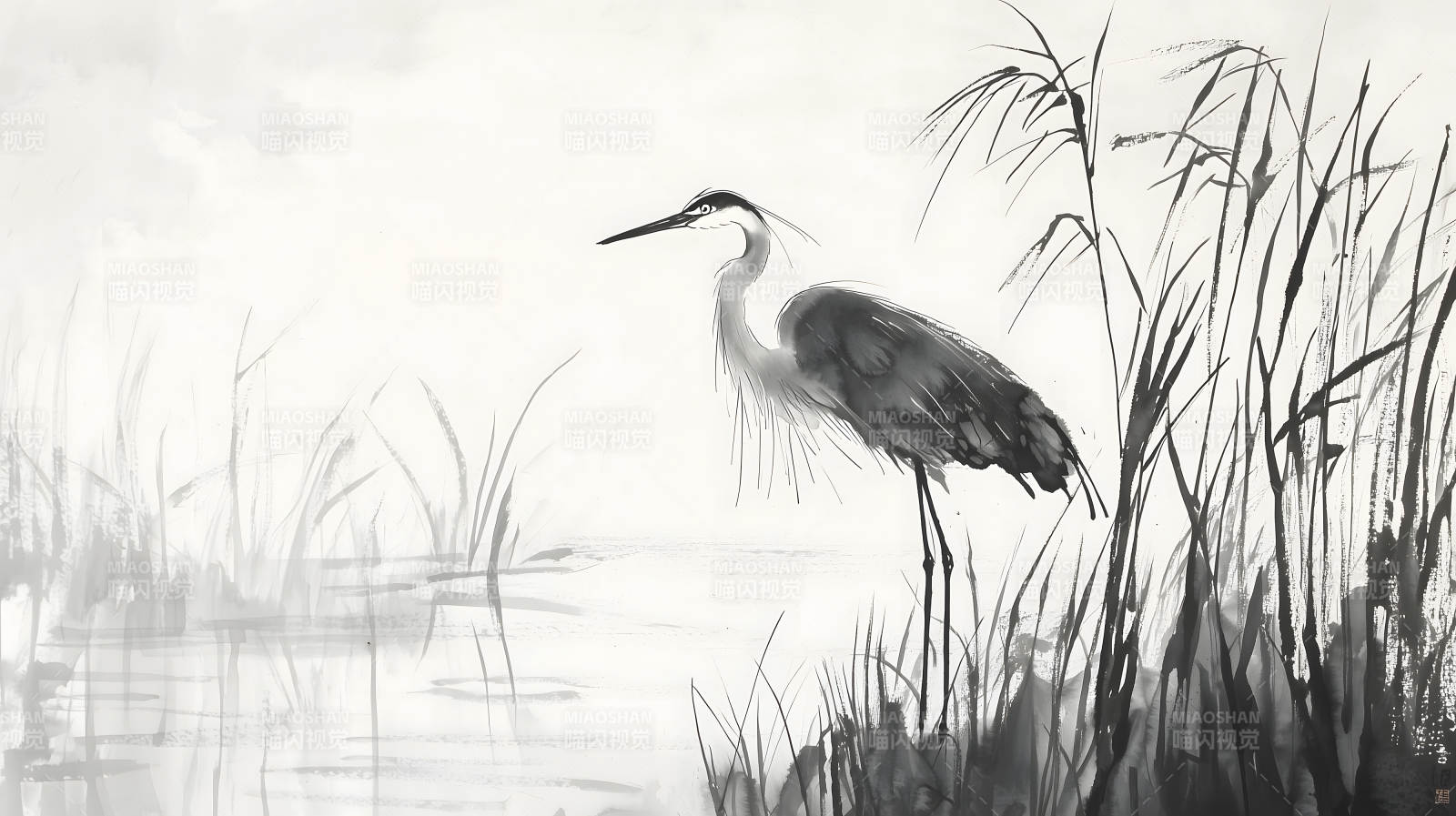 水墨鹭影诗意栖居图片
