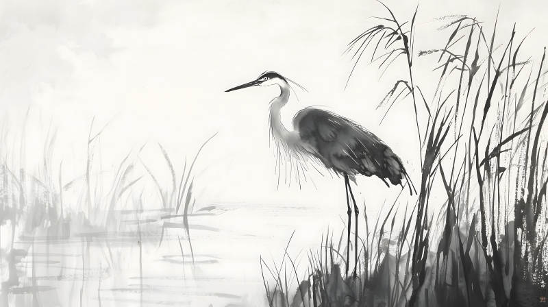 水墨鹭影诗意栖居图片