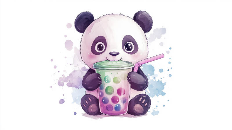 萌趣熊猫奶茶图片