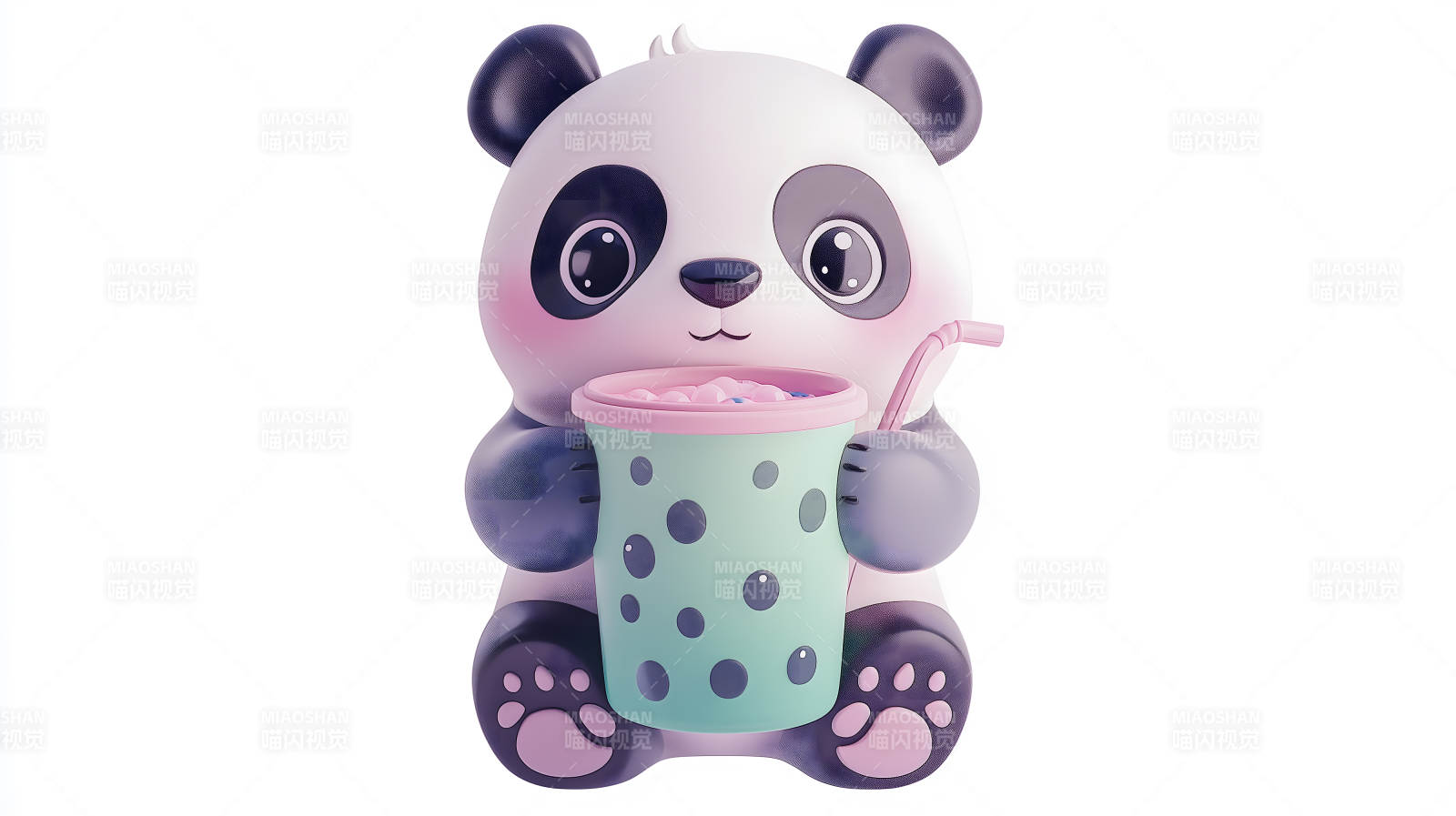 萌趣熊猫的夏日饮品图片