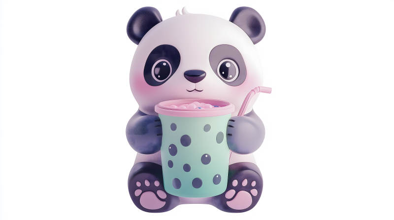 萌趣熊猫的夏日饮品图片
