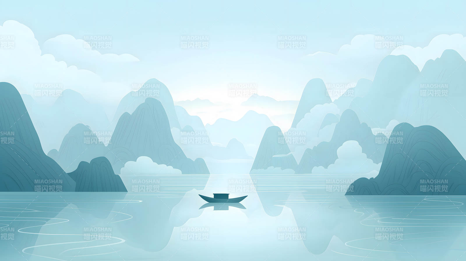 水墨山水间的宁静致远图片