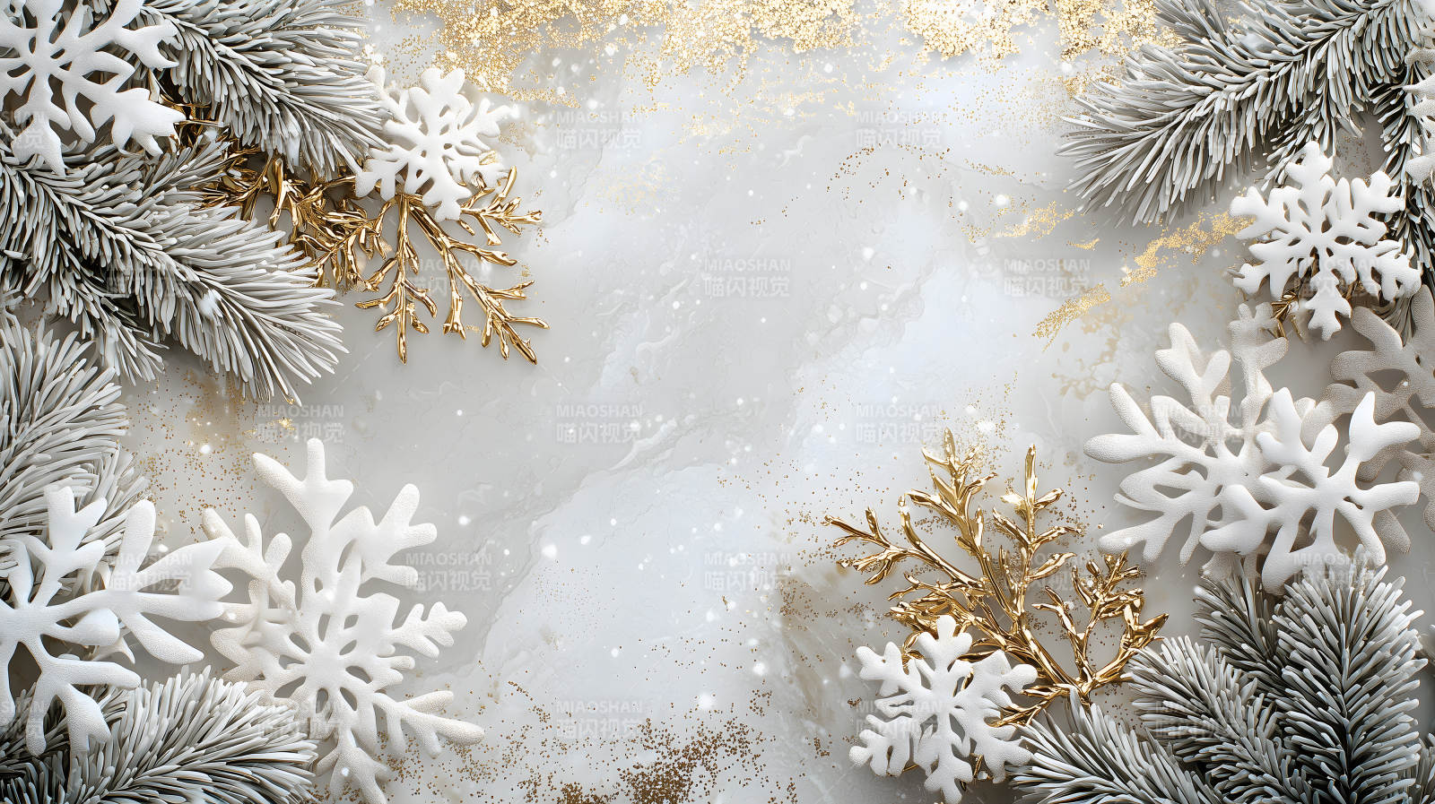 冬日雪花金色梦幻图片