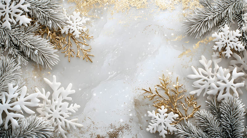 冬日雪花金色梦幻图片
