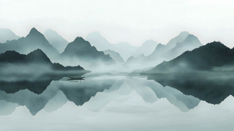 水墨山水间的宁静致远图片