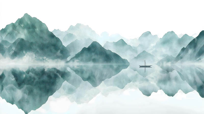 水墨山水间的宁静致远图片