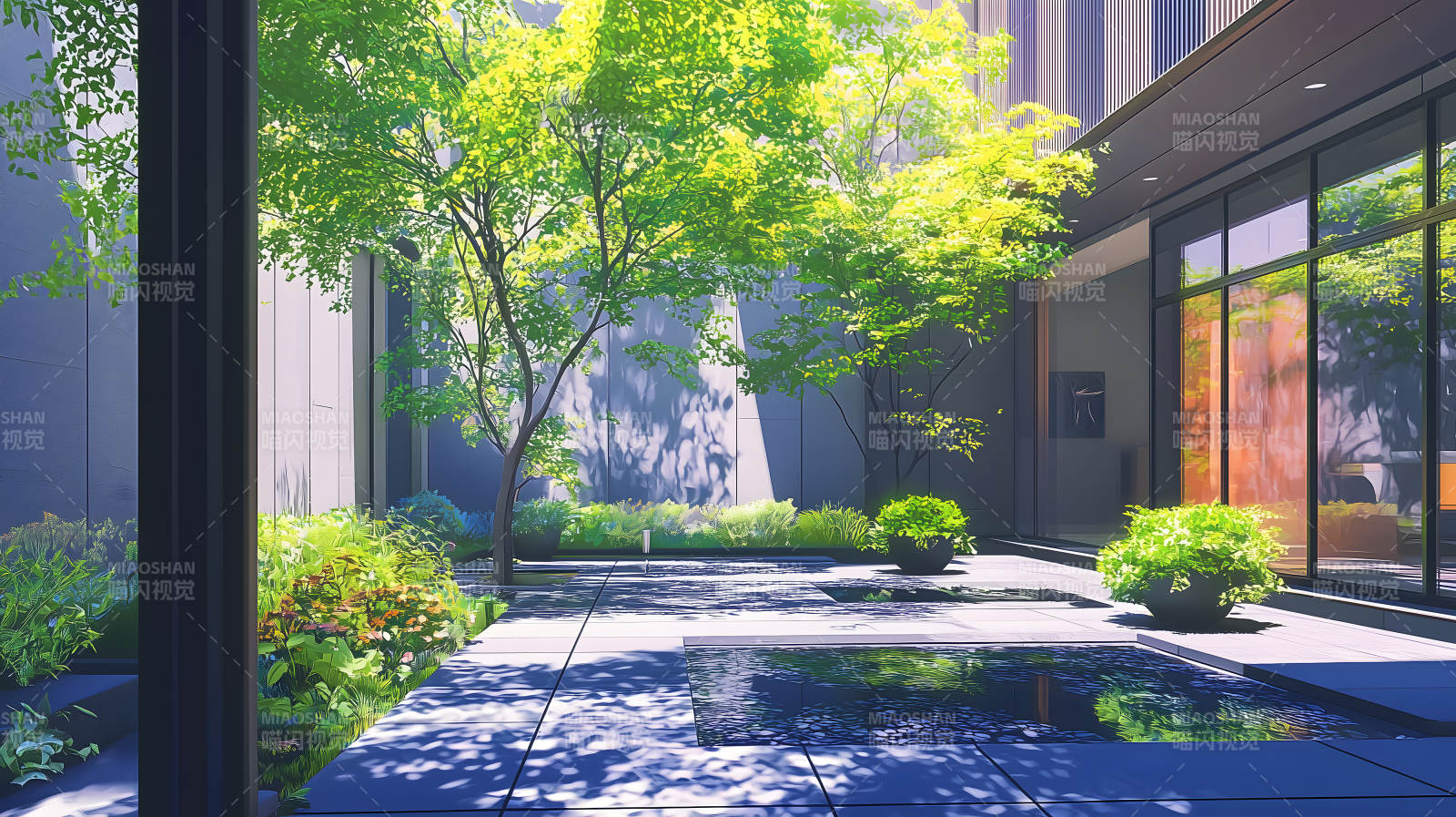 光影交织的现代庭院图片