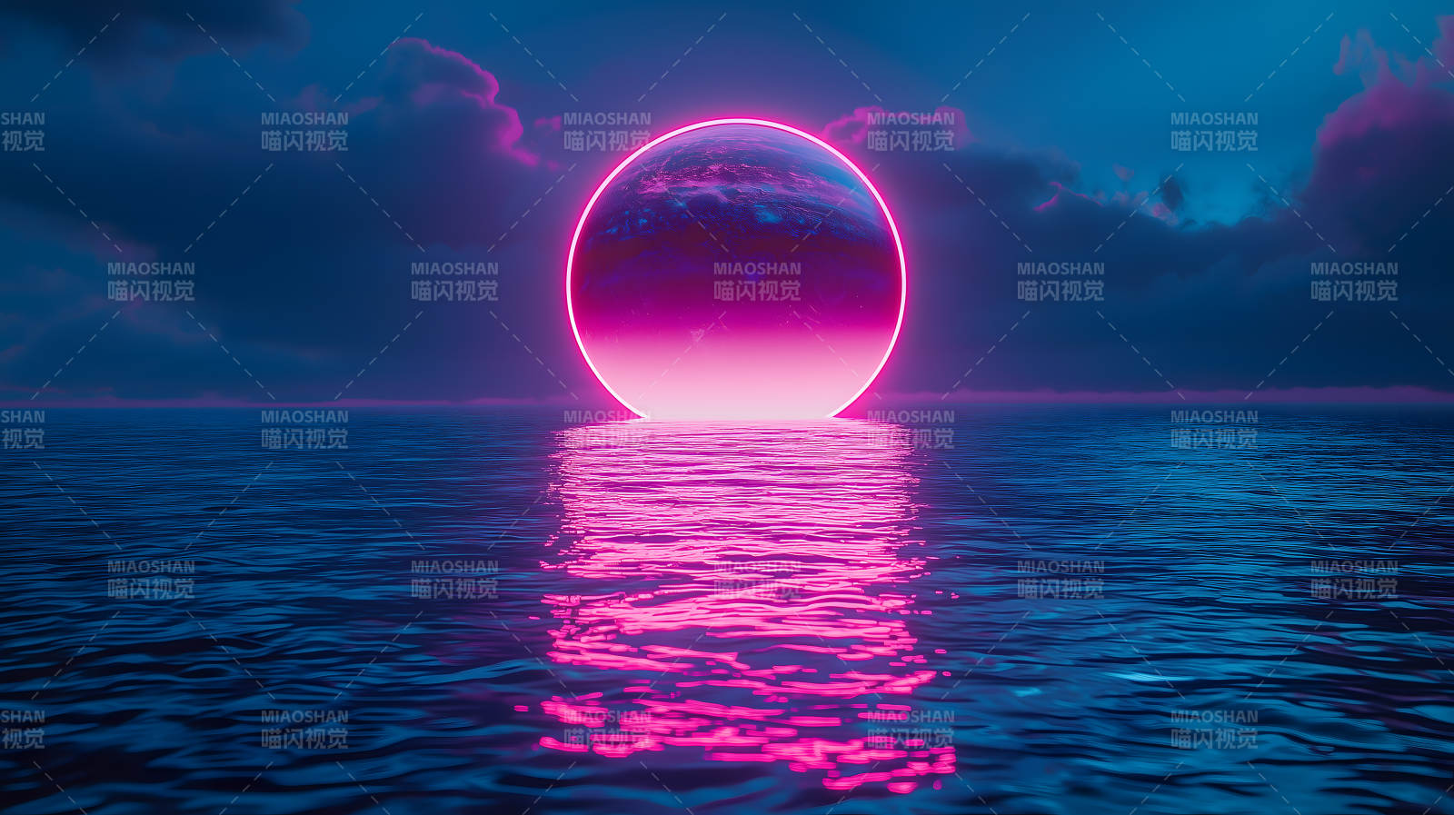 霓虹环绕的梦幻海景图片