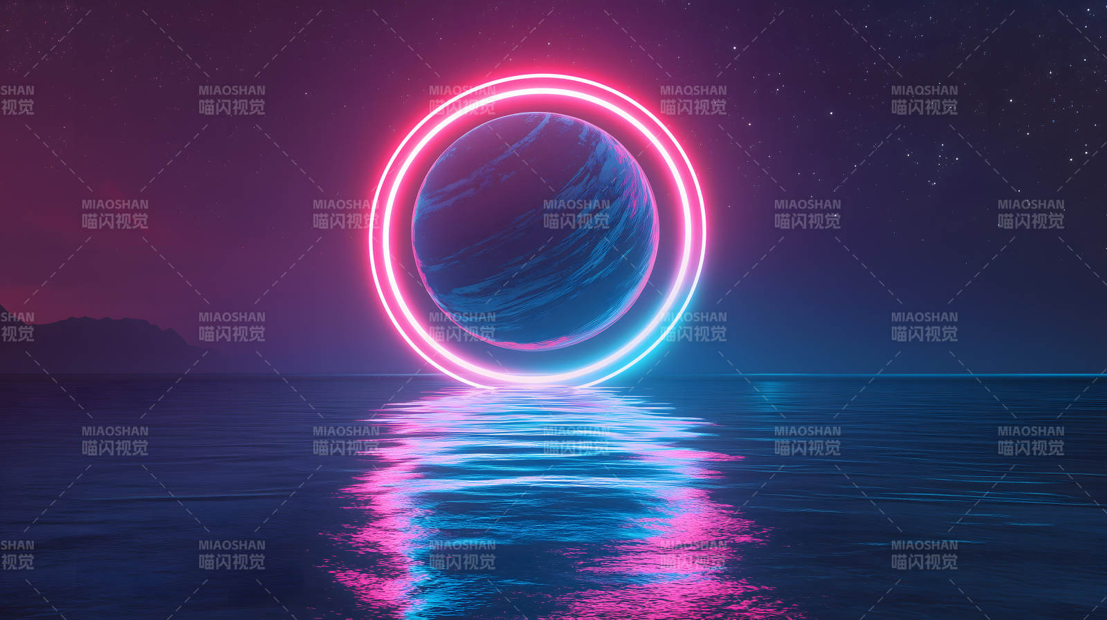 霓虹星球的梦幻倒影图片