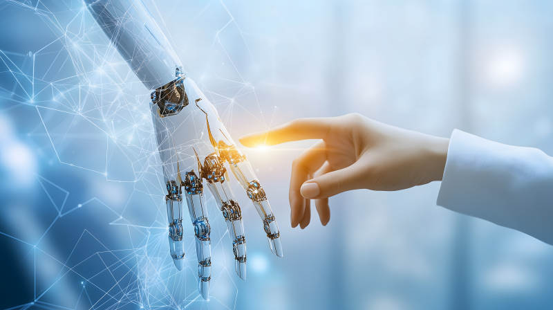 人与AI的指尖连接图片
