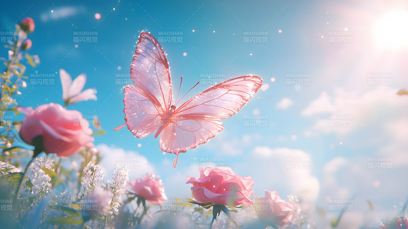 玫瑰园中的梦幻蝶舞图片