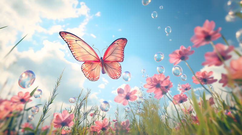 玫瑰园中的梦幻蝶舞图片