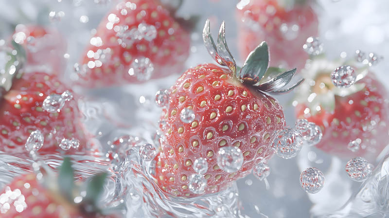 草莓在牛奶中闪耀图片