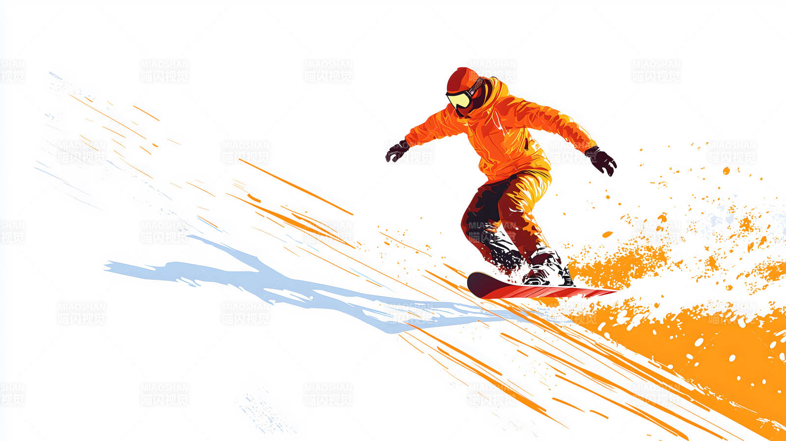 雪山飞驰的滑雪少年图片