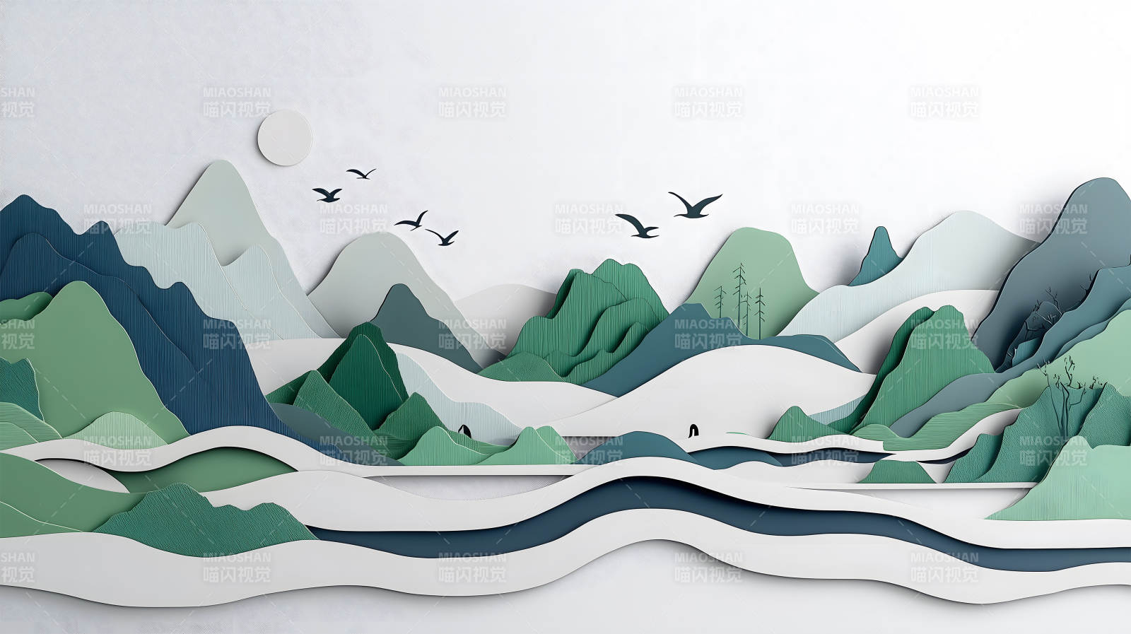 水墨山水间的宁静致远图片