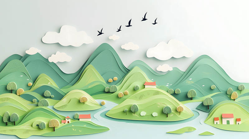 田园诗意的绿色山水图片