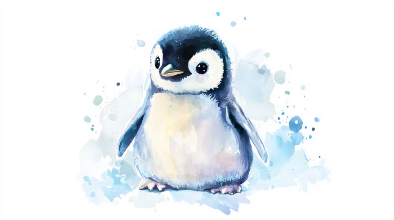 可爱水彩小企鹅图片