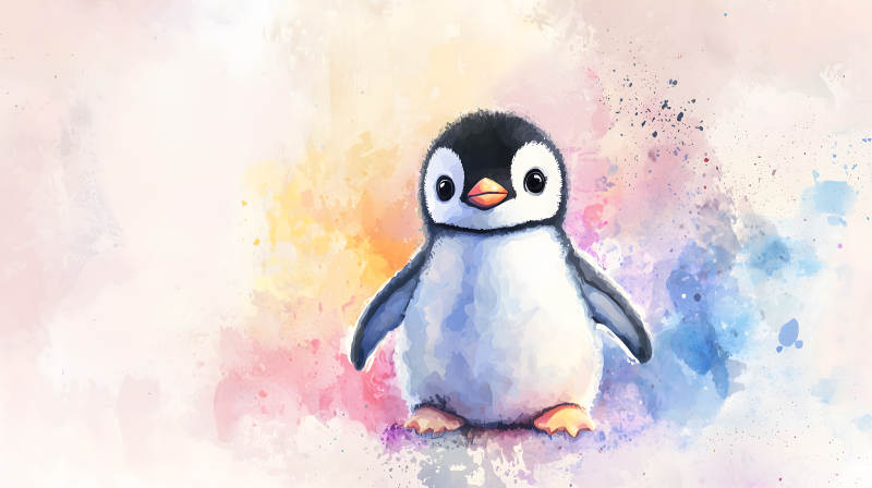 可爱水彩小企鹅图片