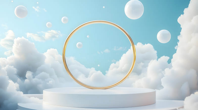 云端之上的金色圆环图片