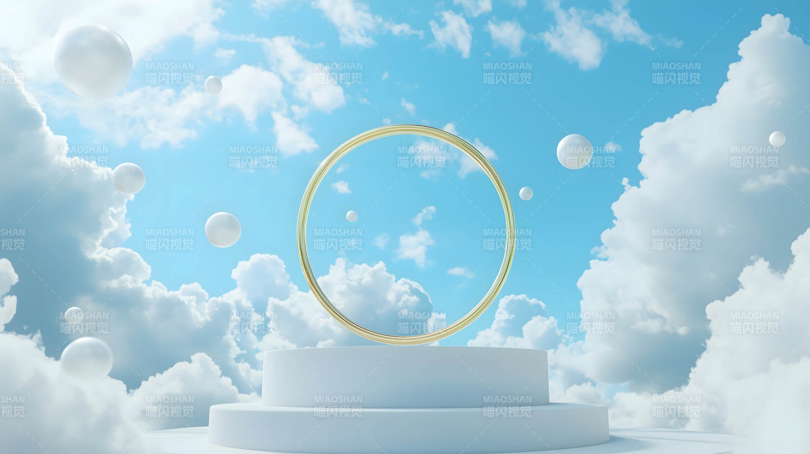 云端之上的金色圆环图片