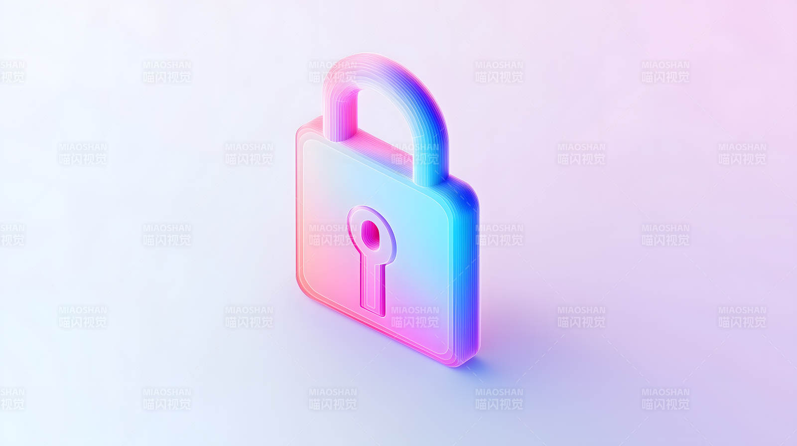 粉紫色背景上的炫彩透明挂锁形象图片