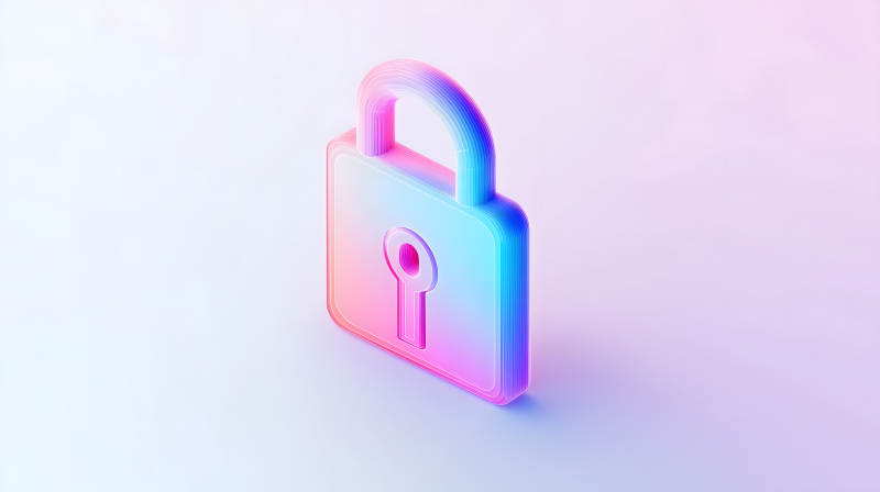 粉紫色背景上的炫彩透明挂锁形象图片