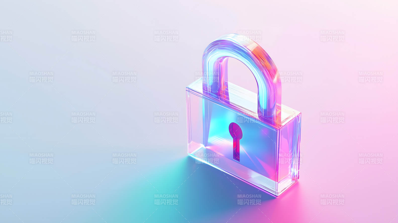 粉紫色背景上的炫彩透明挂锁形象图片