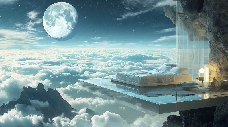 月夜观景睡榻图片