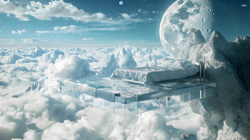 月夜观景睡榻图片