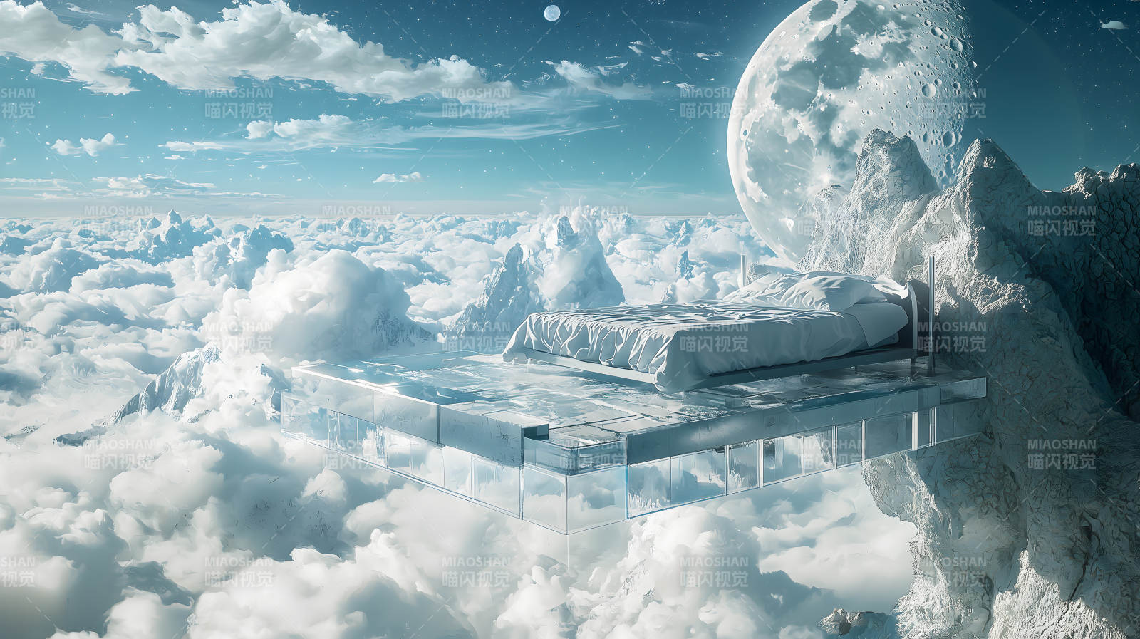 月夜观景睡榻图片