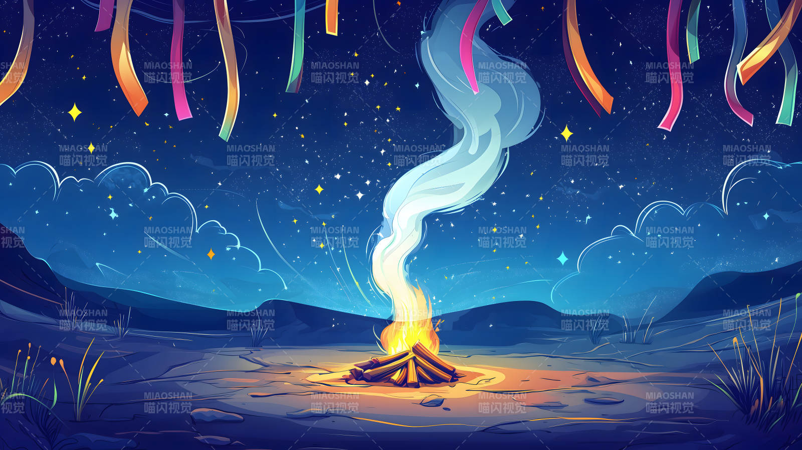 星空下篝火景图片