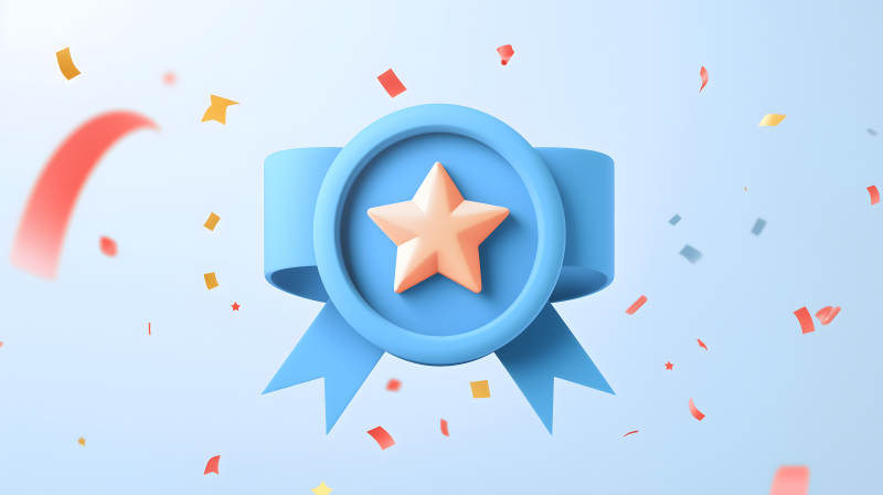 蓝色背景中带星星的蓝色奖章及装饰图片