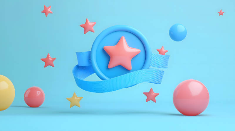 蓝色背景中带星星的蓝色奖章及装饰图片