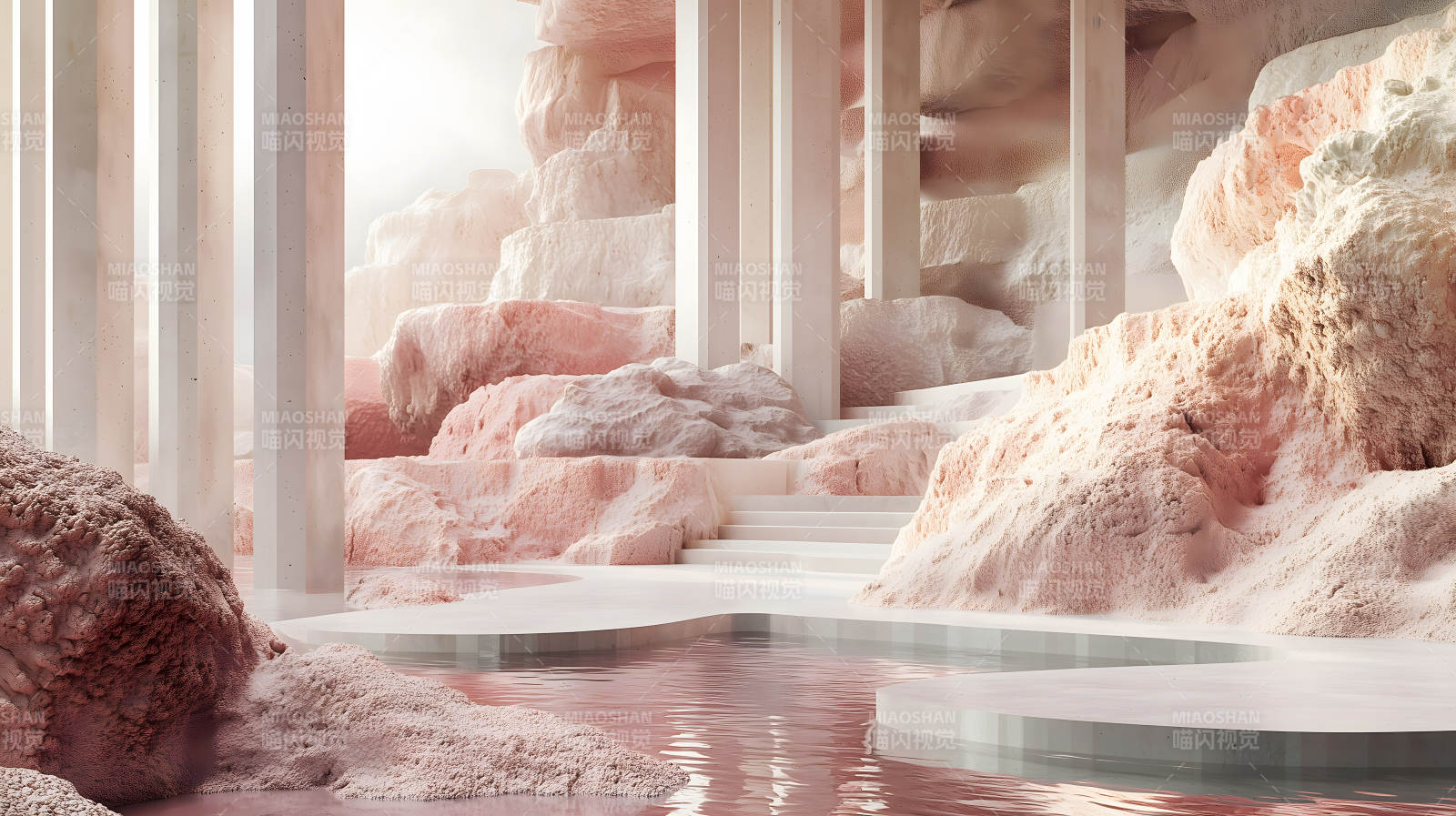 粉岩柱廊水景图片