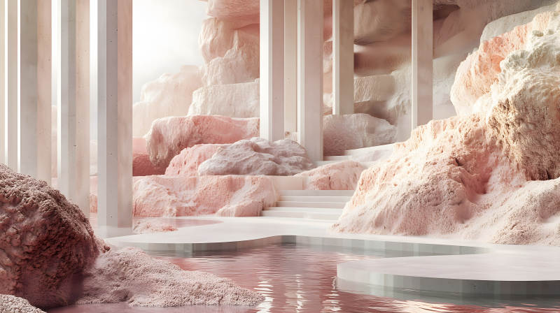 粉岩柱廊水景图片