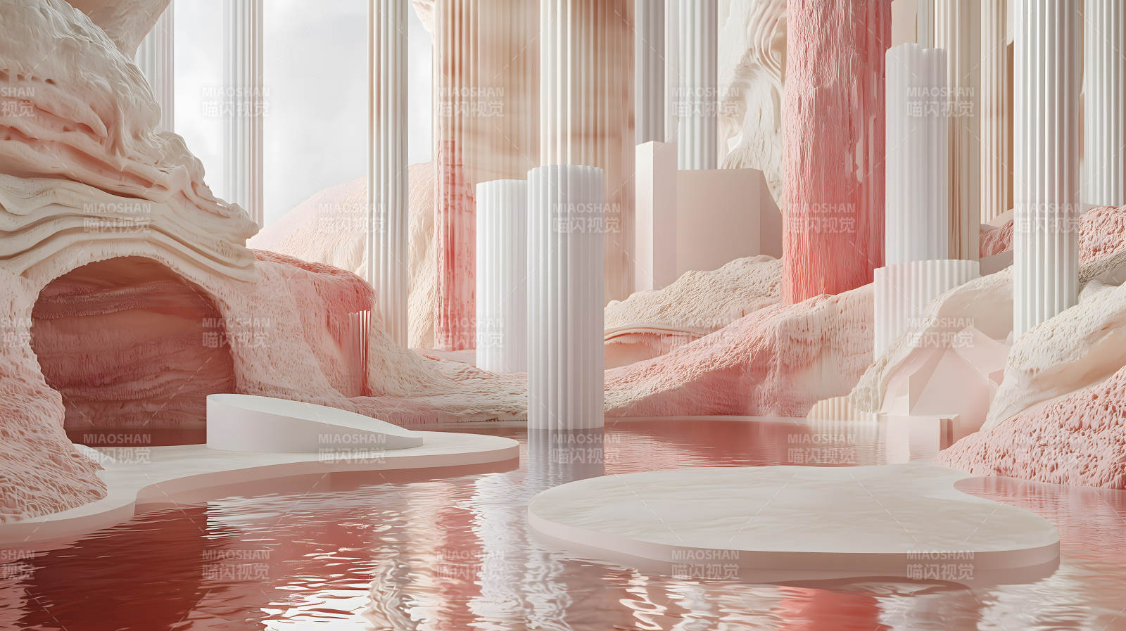 粉岩柱廊水景图片
