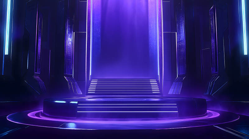 紫蓝光效下的科技感舞台展示场景图片