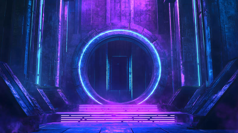 紫蓝光效下的科技感舞台展示场景图片