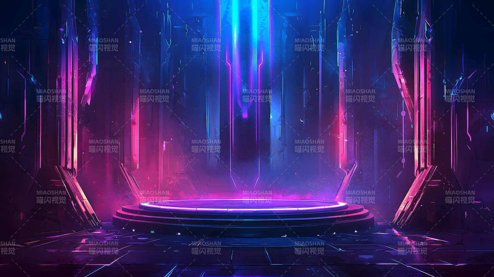 紫蓝光效下的科技感舞台展示场景图片