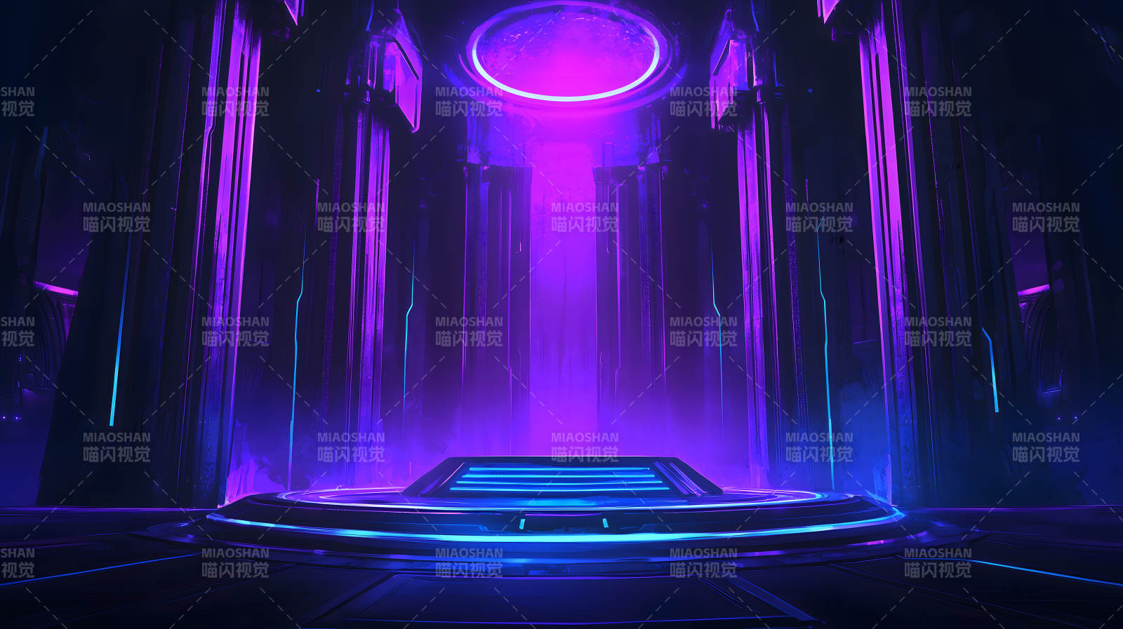 紫蓝光效下的科技感舞台展示场景图片