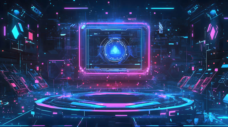 紫蓝光效下的科技感舞台展示场景图片