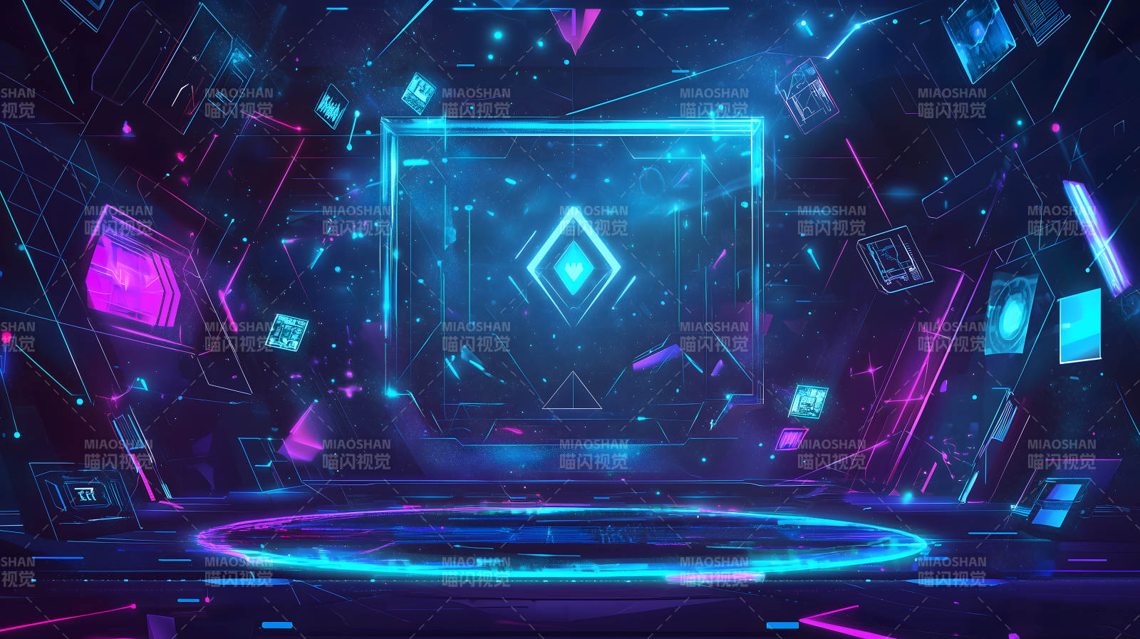 紫蓝光效下的科技感舞台展示场景图片